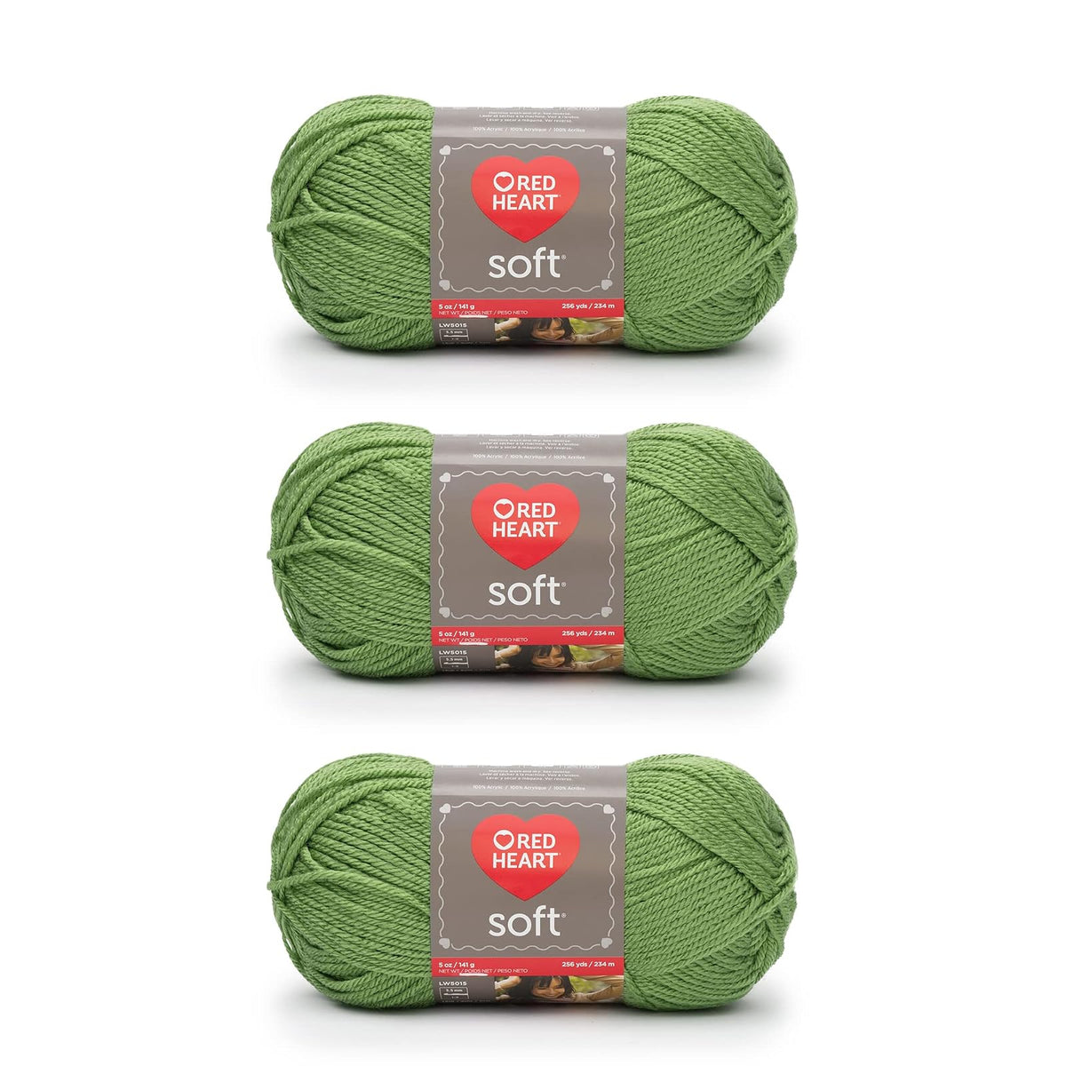 Red Heart Soft Estambre Acrílico, Paquete de 3 - Guacamole - Paquete de 3