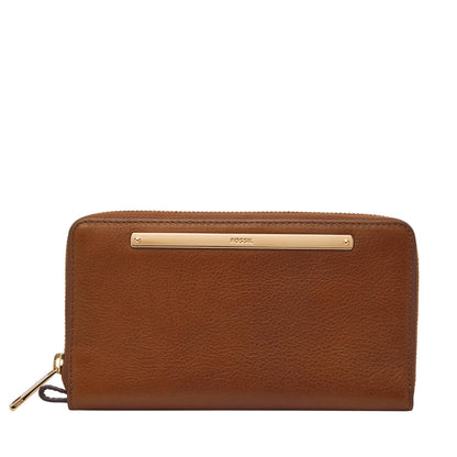 Fossil Liza - portafolios de piel con cierre alrededor de la mano con correa retráctil para mujer