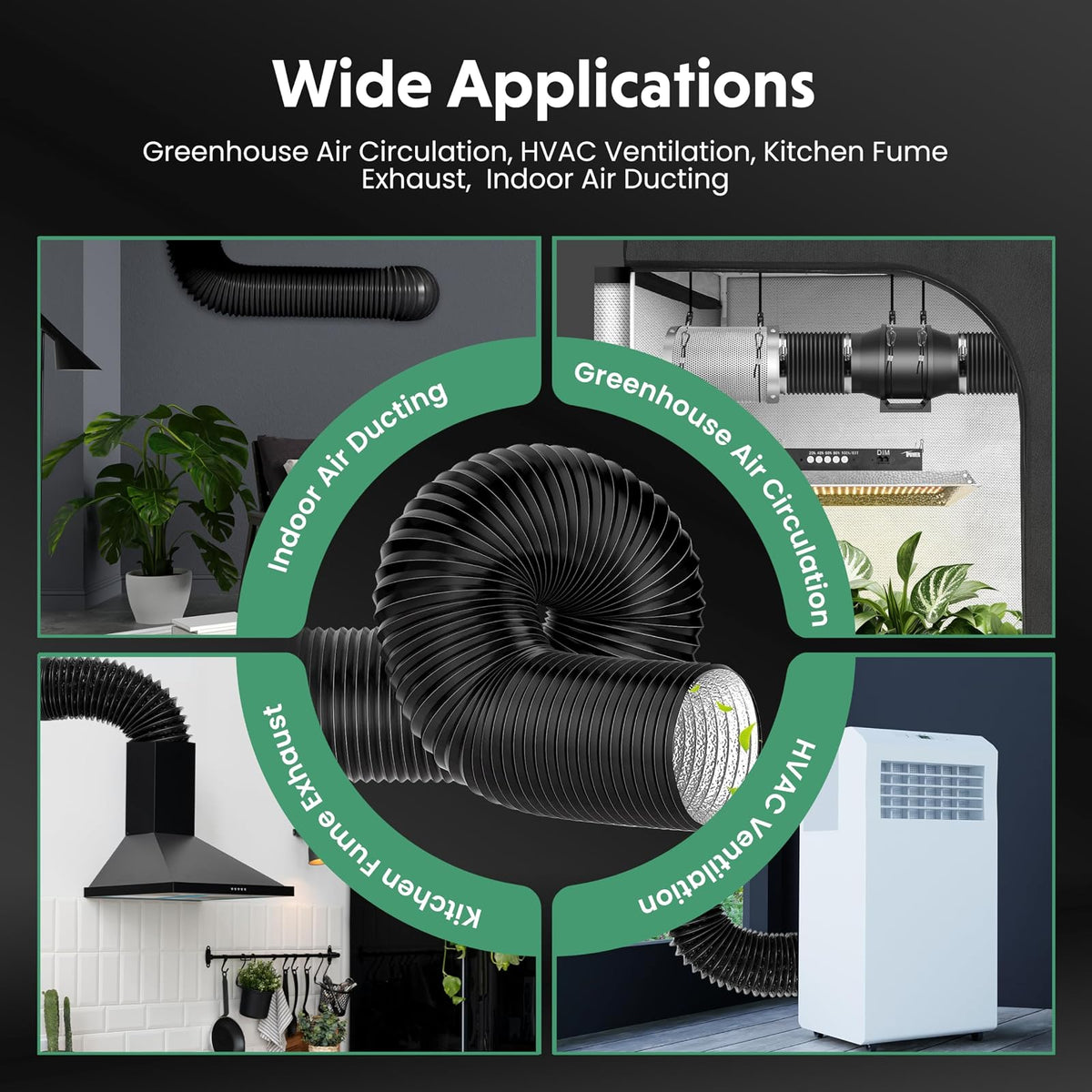 InfiniPower - Conducto de aluminio flexible de 8 pulgadas, manguera de ventilación de secadora, protección de tres capas resistente, 25 pies de largo para calefacción, refrigeración ventilación y