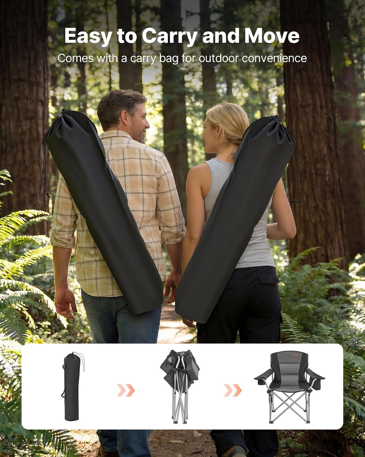 VEVOR Silla de Camping Plegable Grande Capacidad Máxima de 204 kg, Paquete de 2, Silla de Camping Portátil con Respaldo, Reposabrazos Acolchados, Bolsa térmica, Portavasos y Bolsillo para Exteriores