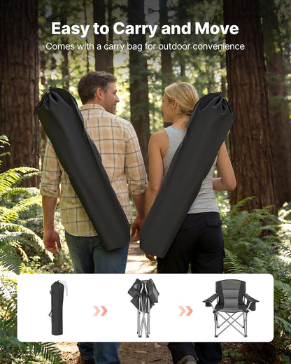 VEVOR Silla de Camping Plegable Grande Capacidad Máxima de 204 kg, Paquete de 2, Silla de Camping Portátil con Respaldo, Reposabrazos Acolchados, Bolsa térmica, Portavasos y Bolsillo para Exteriores