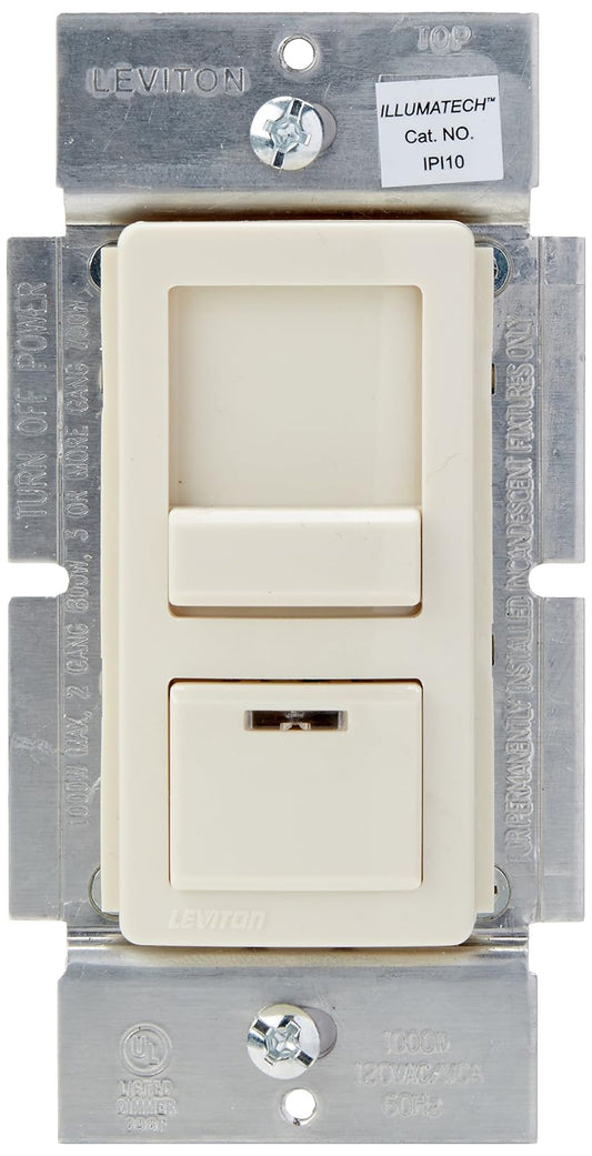 Leviton Dimmer Atenuador Deslizante Illuma Tech, Luz Incandescente 1000 W Preprogramado, Un Polo O Trifásico, Color Blanco, Marfil, Almendra Claro