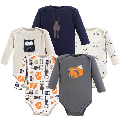 Hudson Baby Paquete de 5 Bodies de Manga Larga para Niña - Bosque Gris - 0-3 Meses