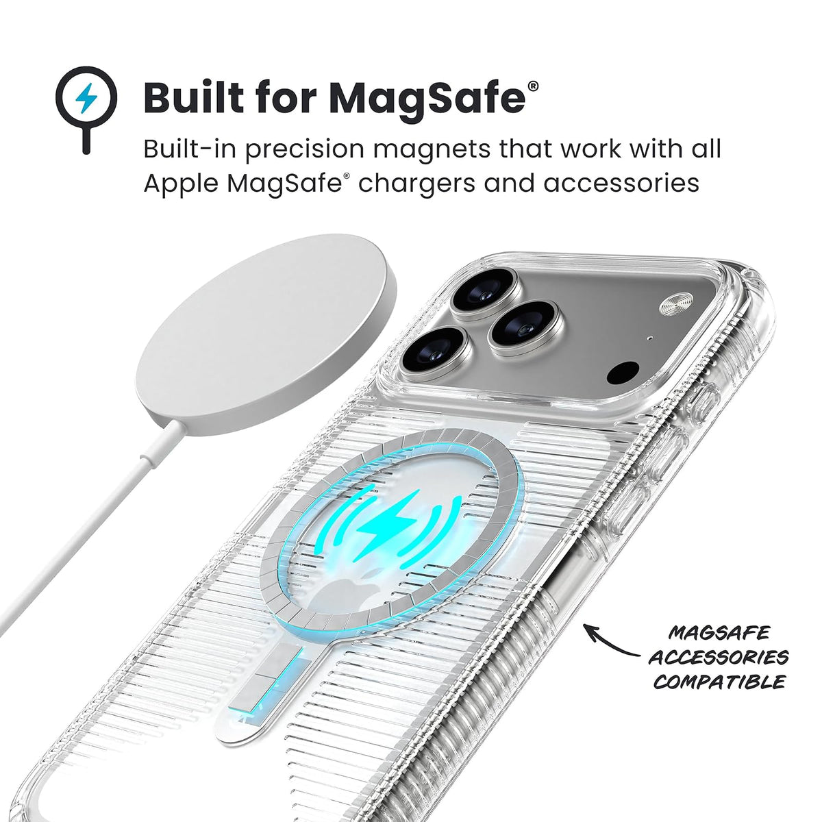 Speck GEMSHELL Grip +MS Funda para iPhone 17 Pro MAX, Transparente/Transparente, Agarre Protector Delgado, protección contra caídas, Compatible con MagSafe