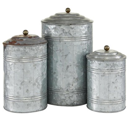 Deco 79 Metal Galvanized Canister, 11 by 9 by 7-Inch, Set of 3