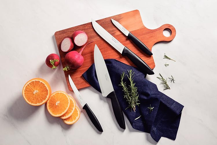TRAMONTINA - Juego de Cuchillos de Cocina Plenus de Acero Inoxidable y Mangos de Poliprolipeno4 Piezas - Negro