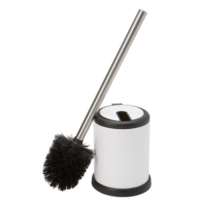 Bath Bliss Escobilla De Inodoro con Soporte | Tapa De Cierre Automático, 360 Grados, Tamaño Compacto, Acero Inoxidable, 1 Paquete - 1 paquete - Blanco