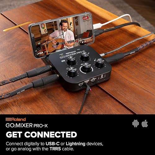 Roland GO:Mixer PRO-X Mezclador de audio portátil para crear vídeos musicales de sonido profesional, transmisiones en directo y podcasts con dispositivos móviles. (GOMIXERPX)