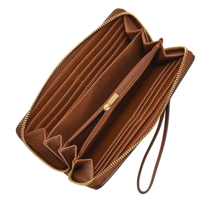 Fossil Logan - portafolios de piel con cierre RFID para mujer, con correa de muñeca, para mujer