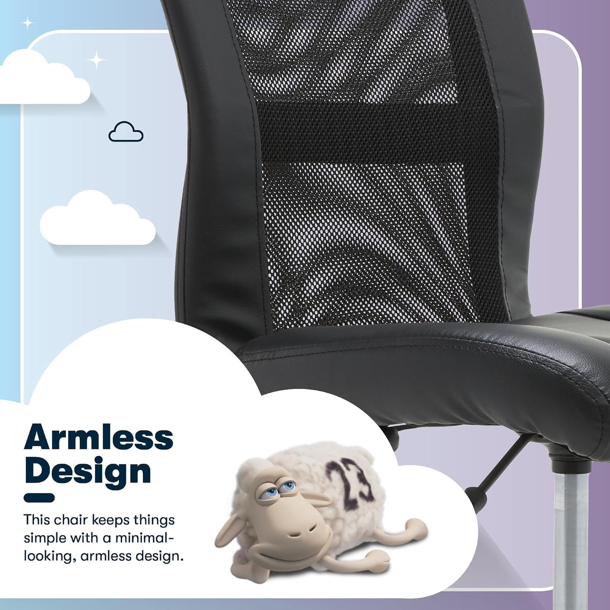 Serta Essentials Ergonomic Armless Low-Back Computer Swivel Task Chair, Faux Leather and Mesh, Black