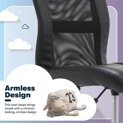 Serta Essentials Ergonomic Armless Low-Back Computer Swivel Task Chair, Faux Leather and Mesh, Black