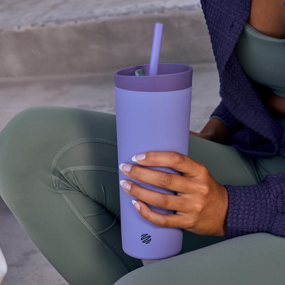 BlenderBottle Vaso Acero Inoxidable Aislado 2 en 1 | Púrpura/Azul, 24 oz, tapa a prueba de fugas, popote, BlenderBall, sin BPA, ideal para batidos proteicos