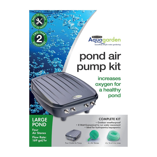 Aquagarden, Pond Air Pump Kit, Outdoor Weather Proof Air Pump, Pond Oxygenator, Inc Air Stones & Air Lines, Economical to Run, for Ponds