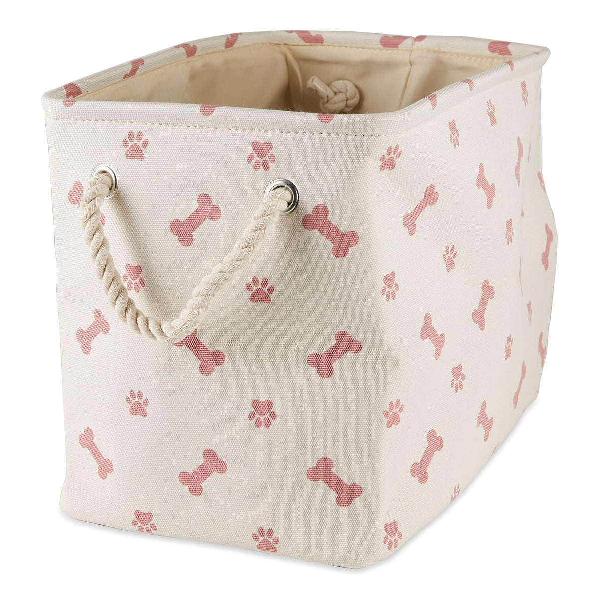 DII Bone Dry Cesta Organizadora para Juguetes y Accesorios de Mascota - Paw Bone Rose - Rectangle Small