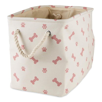 DII Bone Dry Cesta Organizadora para Juguetes y Accesorios de Mascota - Paw Bone Rose - Rectangle Small