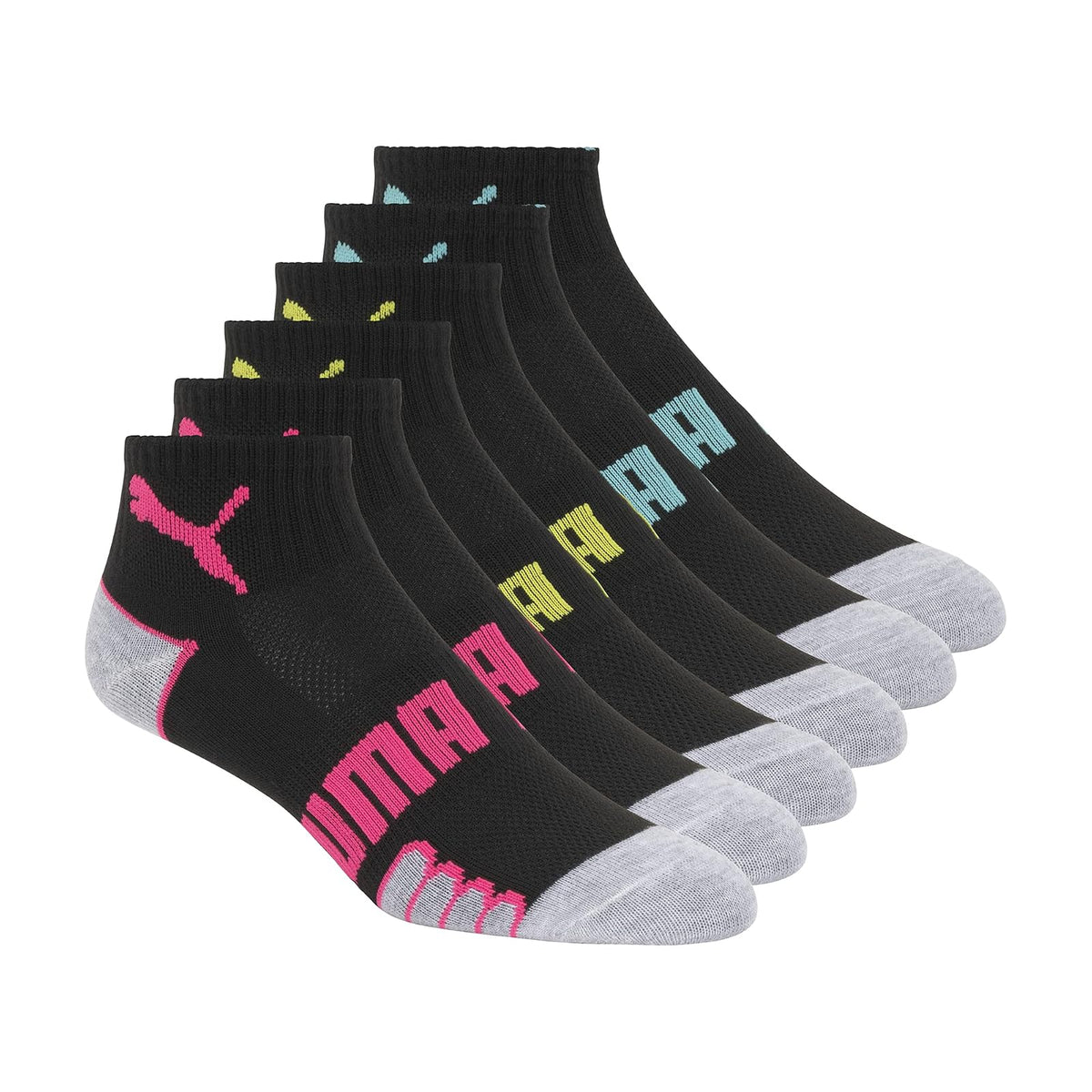 Puma Women's Non-Terry Quarter Crew Sock 6-Pack, Black, 9-11