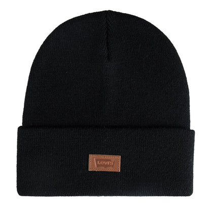 Levi'S All Season Comfy Leather Logo Patch Cuffed Hero Beanie Hat BoinaUnisex Adulto - Talla Única - Negro - Bronceado