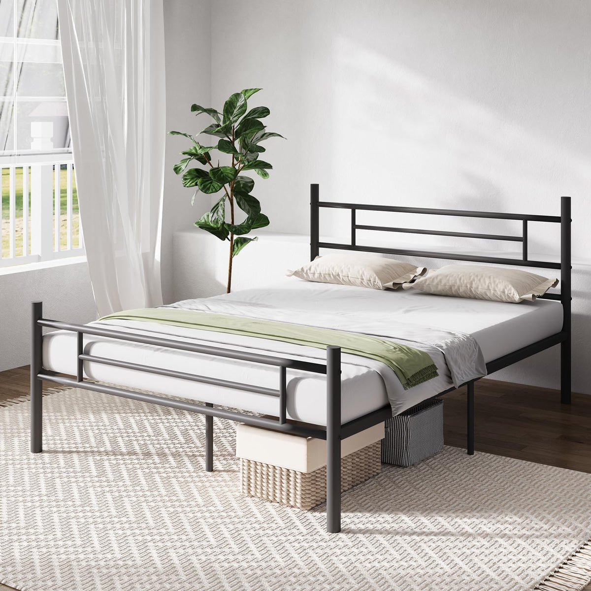 Novilla Marco de Cama de 14 Pulgadas de Metal Plataforma de Metal, Bajo la Cama de Almacenamiento de Listones de Metal Resistente