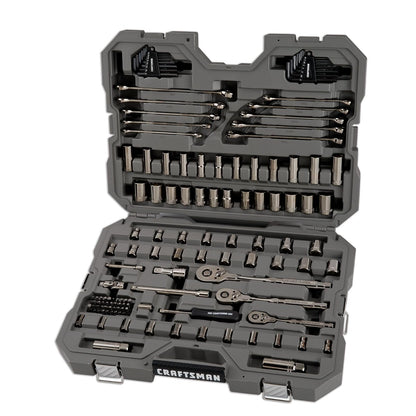 CRAFTSMAN OVERDRIVE Juego de herramientas mecánicas cromadas color pavonado de 121 piezas, estándar SAE/juego de dados métricos, con estuche rígido (CMMT99121L)