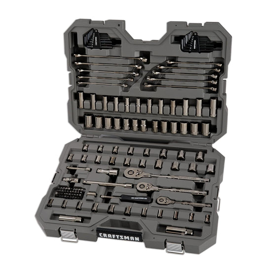 CRAFTSMAN OVERDRIVE Juego de herramientas mecánicas cromadas color pavonado de 121 piezas, estándar SAE/juego de dados métricos, con estuche rígido (CMMT99121L)