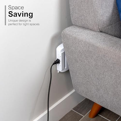 GE Extensor de 6 Enchufes, Protector contra Sobretensiones, Acceso Lateral Giratorio, Adaptador de Enchufe de Pared, 3 Clavijas, 980 Joules, Certificado ETL, Blanco, 81781