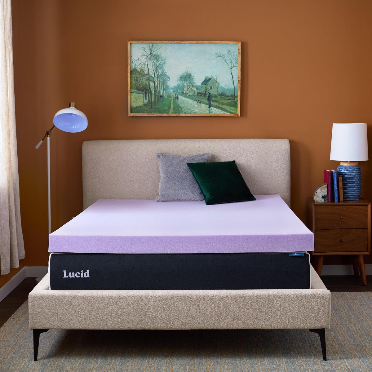 Lucid - Colchoneta de Memory Foam con Infusión de Lavanda - Sobrecolchón Ventilado de 10 cm - Topper para Colchón Refrescante - Sensación Suave y Acolchada - Alivia Puntos de Presión - Queen