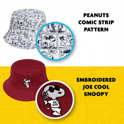 Peanuts Snoopy Bucket Hat, Packable Travel Hat, Wide Brim Summer Hat