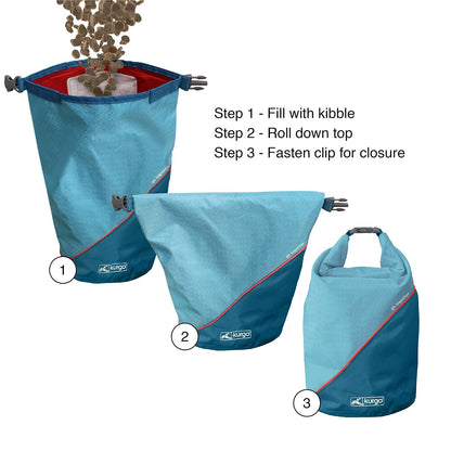 Kurgo Bolsa de Comida para Perros Kibble Carrier | Azul costero y rojo chile, capacidad 5 libras, plegable, libre de BPA, fácil de limpiar