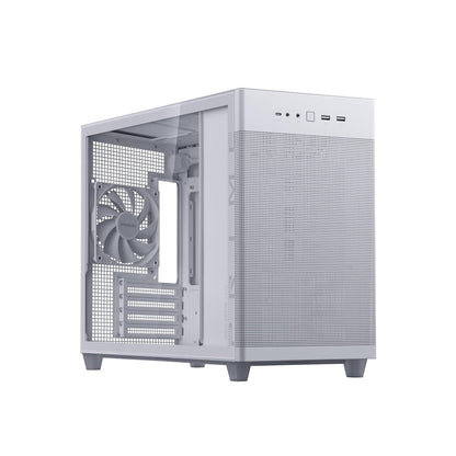 ASUS Prime AP201 White MicroATX Edición de vidrio templado compatible con tarjetas gráficas de hasta 338 mm, enfriadores de 360 mm y PSU ATX estándar, paneles laterales sin herramientas, panel lateral
