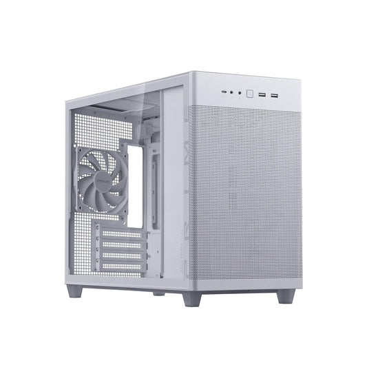 ASUS Prime AP201 White MicroATX Edición de vidrio templado compatible con tarjetas gráficas de hasta 338 mm, enfriadores de 360 mm y PSU ATX estándar, paneles laterales sin herramientas, panel lateral