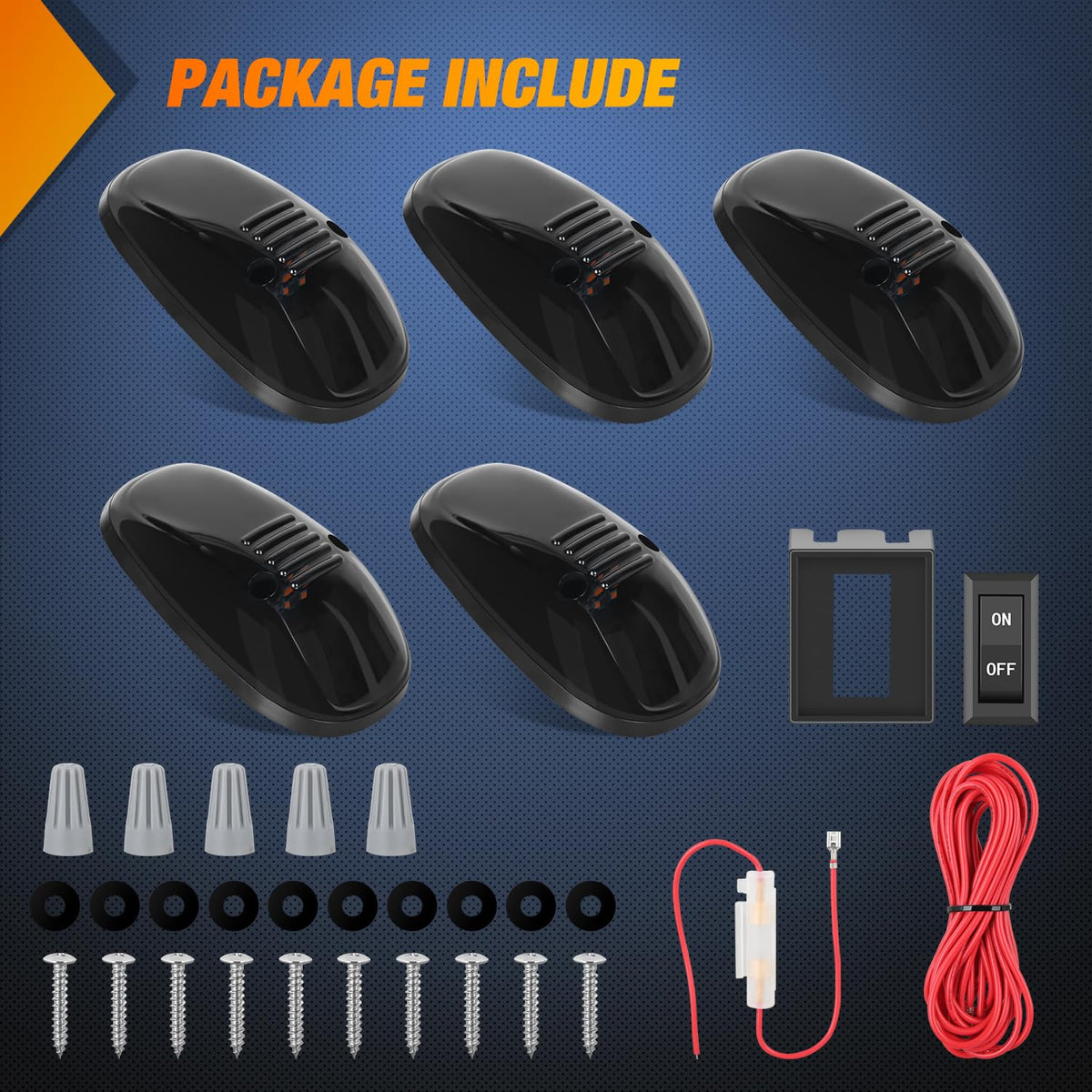 Nilight LED Cab Marker Lights 5 PCS 9 LED Smoke Lens Amber Roof Running Clearance Light Compatible with 1999 2000 2001 2002 Dodge Ram 2500 3500 Pickup Trucks