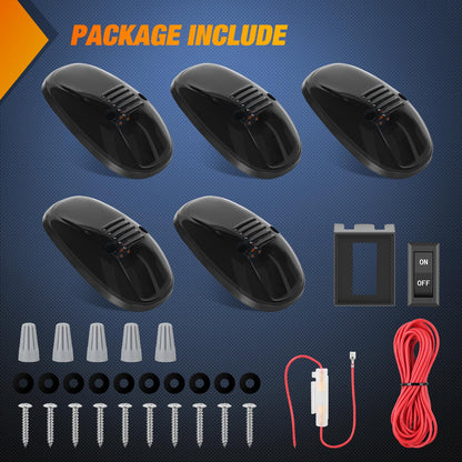 Nilight LED Cab Marker Lights 5 PCS 9 LED Smoke Lens Amber Roof Running Clearance Light Compatible with 1999 2000 2001 2002 Dodge Ram 2500 3500 Pickup Trucks