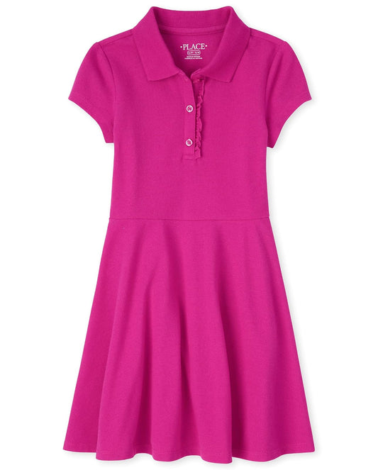 The Children's Place Vestido Polo de Manga Corta con Volantes Vestido Informal para Niñas