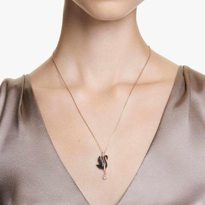 Swarovski Colgante Swarovski Swan, Cisne, Negro, Baño tono oro rosa