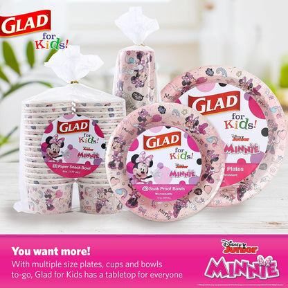 Glad para Niños Cuencos de Papel Mickey and Friends 12oz | Rosa con Lunares, 40 pzs, Diseño Minnie Mouse, Resistentes a Remojo, Seguros para Microondas