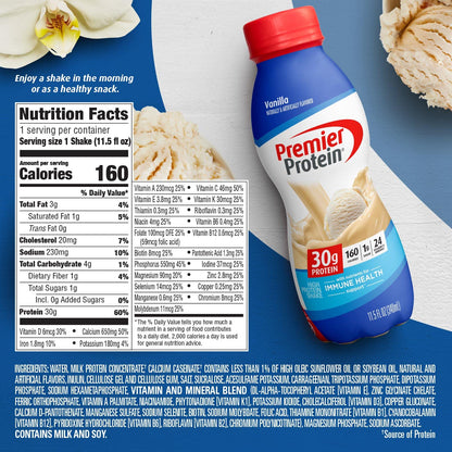 Premier Protein 30g Protein Shake, Vanilla, 11.5 fl oz Shake, (12 count)