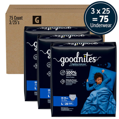 Goodnites Ropa interior nocturna para niños L (70-100 libras). ), 75 Ct