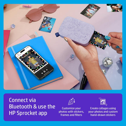 HP Sprocket 2x3 Instant Smartphone Photo Printer - Portable Color Wireless Mobile Printer - Zink Sticky-Back Photos - Print from Compatible iOS & Android Devices with Bluetooth w/App - Lilac