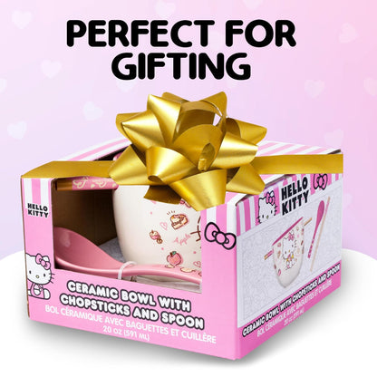 Silver Buffalo Sanrio Hello Kitty - Juego de cuencos y palillos de ramen de 20 onzas