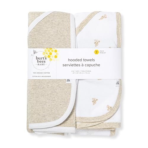 Burt's Bees Baby Toalla con Capucha Algodón Orgánico | Paquete de 2, 29x29 pulgadas, rizo de punto absorbente, 100% algodón orgánico GOTS