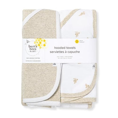 Burt's Bees Baby Toalla con Capucha Algodón Orgánico | Paquete de 2, 29x29 pulgadas, rizo de punto absorbente, 100% algodón orgánico GOTS
