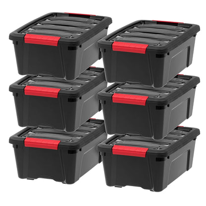 IRIS USA - Contenedores apilables de almacenamiento de plástico de 94 cuartos con tapas, paquete de 4 unidades, sin BPA, fabricado en Estados Unidos, solución de organización de cochera, cierres - 12 Qrt - 12 L. - Paquete de 6