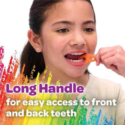 GUM Crayola Twistables Flossers Niños Fluoruro 90 U | Sandía, uva, manzana, 3 sabores, fluoruro, mango ergonómico