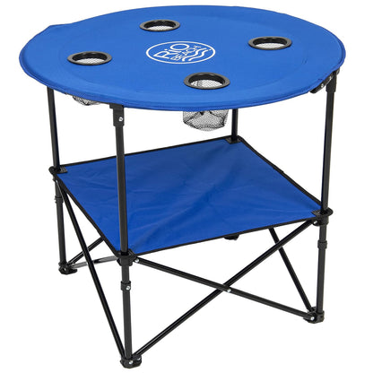 Rio Brands - Mesa de Playa Plegable portátil de Tela Ligera Redonda de 28 Pulgadas con portavasos, Color Azul