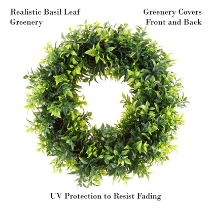 Pure Garden 50-151 Artificial Opal Basil Leaf, Round Wreath, 11.5"