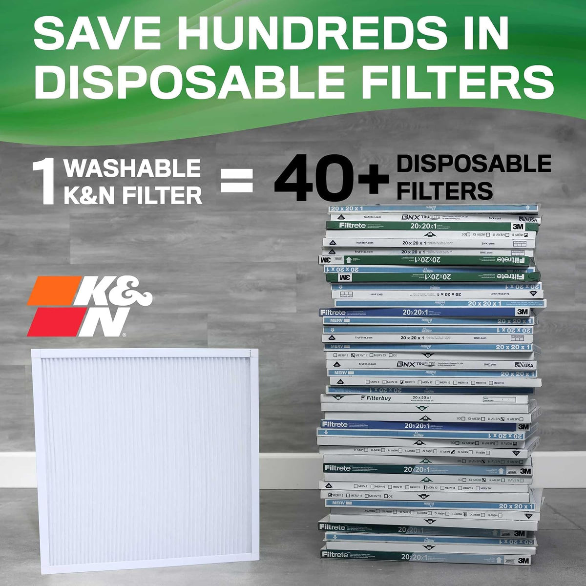 K&N - Filtro de aire para horno HVAC 20 x 30 x 1, dura toda la vida, lavable, Merv 13, el último filtro HVAC que comprarás, respira de forma segura en casa o en la oficina, HVC-13-12030