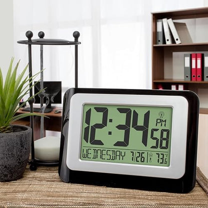 La Crosse Technology W88631 Reloj de Pared Digital atómico Negro con Temperatura