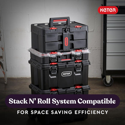 Keter Stack-n-Roll - Caja de herramientas de dos cajones para piezas pequeñas y accesorios de herramientas eléctricas, se adapta al sistema modular de almacenamiento de herramientas Keter