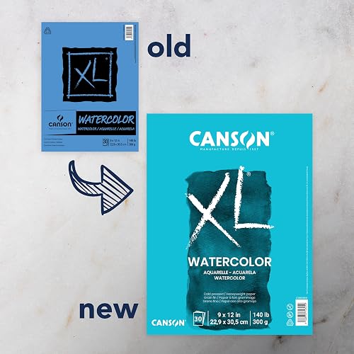 Canson - Bloc de acuarela XL, plegable de 9 x 12 pulgadas | Almohadilla plegable, 30 hojas (300 g) para pintura, lápiz, tinta, carbón, pastel, acrílico
