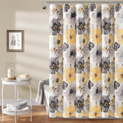 Lush Decor Leah - Cortina de Ducha con diseño de Flores Grandes Flores, 183 x 183 cm, Color Amarillo y Gris